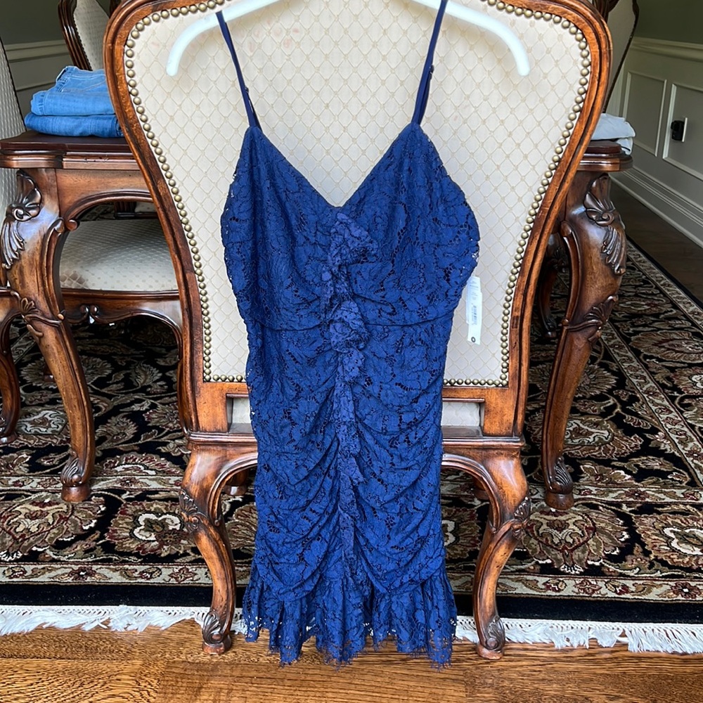 New Aqua Navy Lace with ruffle dress Size Small